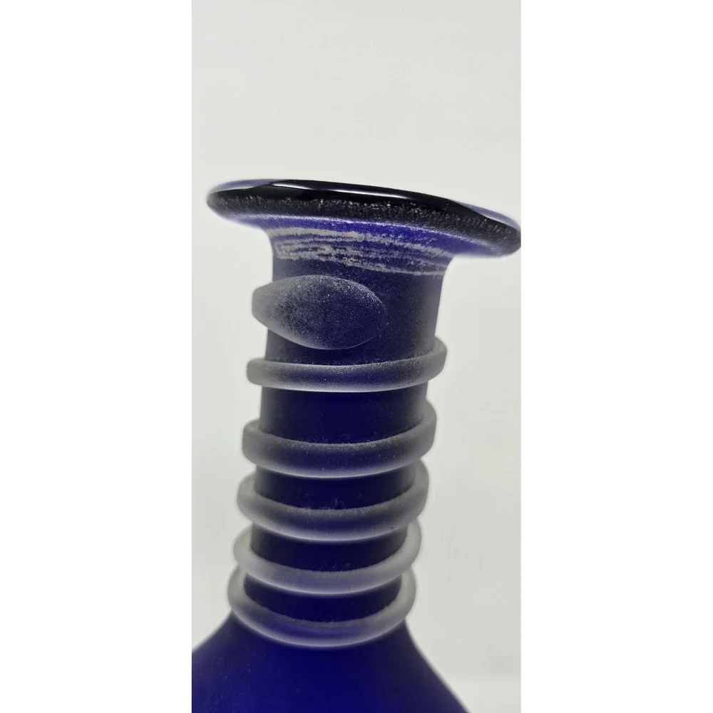 Vtg Murano Italian Scavo textured hand blown art glass cobalt blue vase pitcher